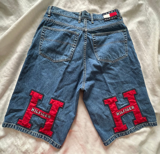 90's Tommy Hilfiger Long Denim Shorts with Embroidered Logo Detail