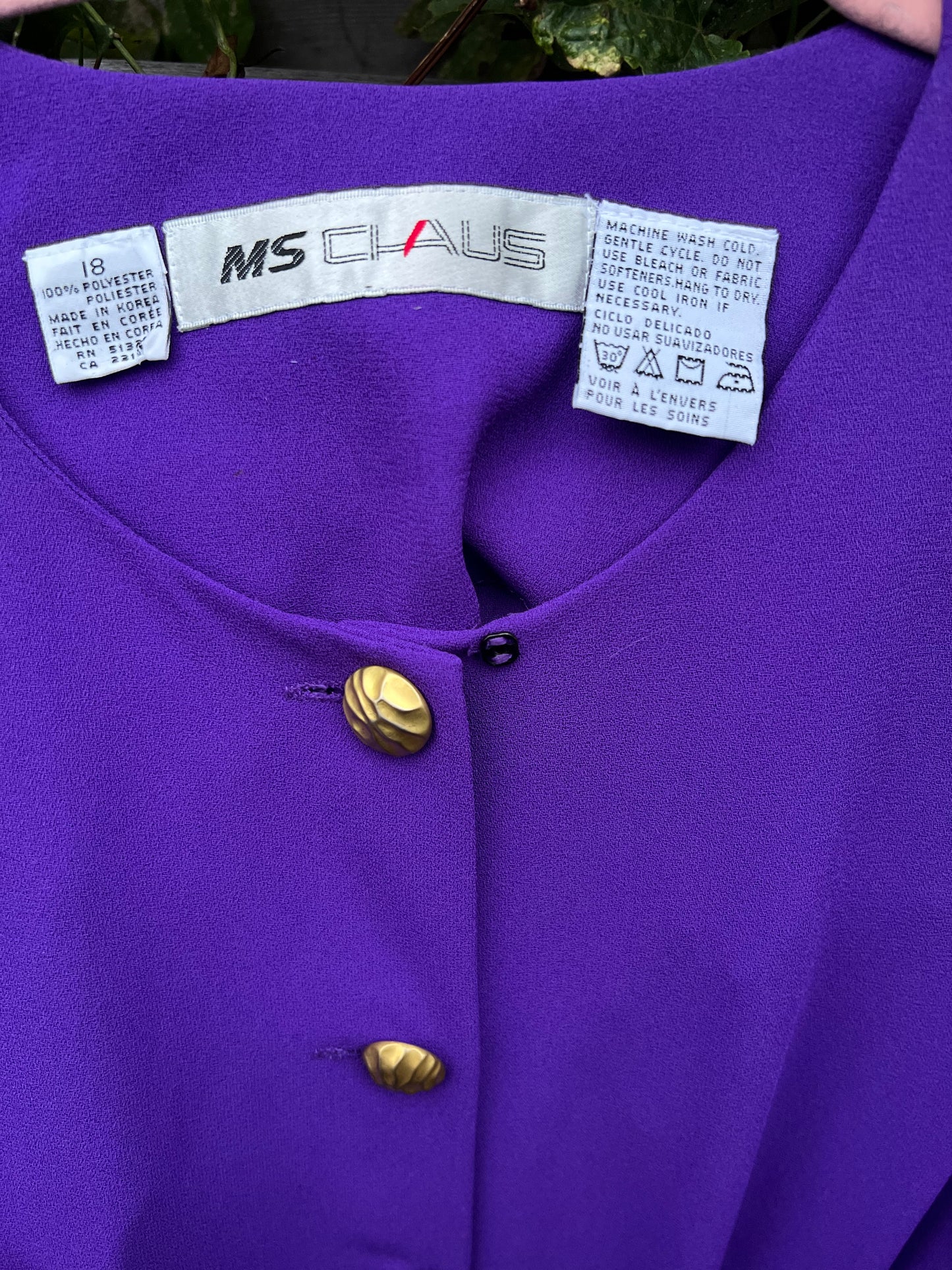 Hot 80’s Working Girl Purple Dress with Gold Buttons