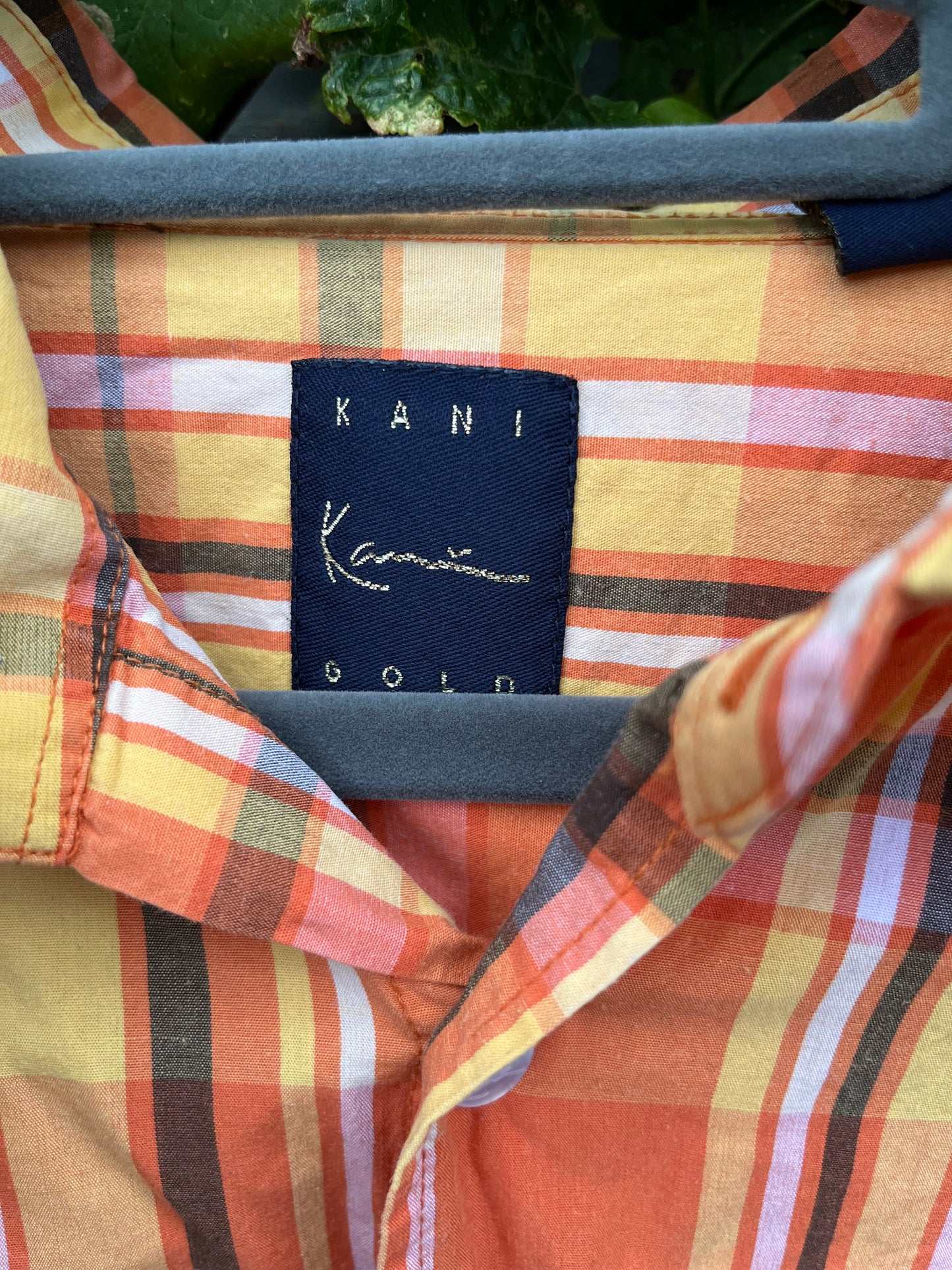 Karl Kanu Y2K Unisex Orange Plaid Men’s Button Up