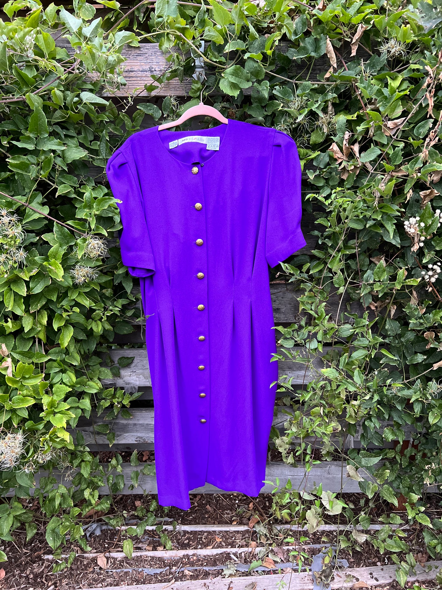 Hot 80’s Working Girl Purple Dress with Gold Buttons