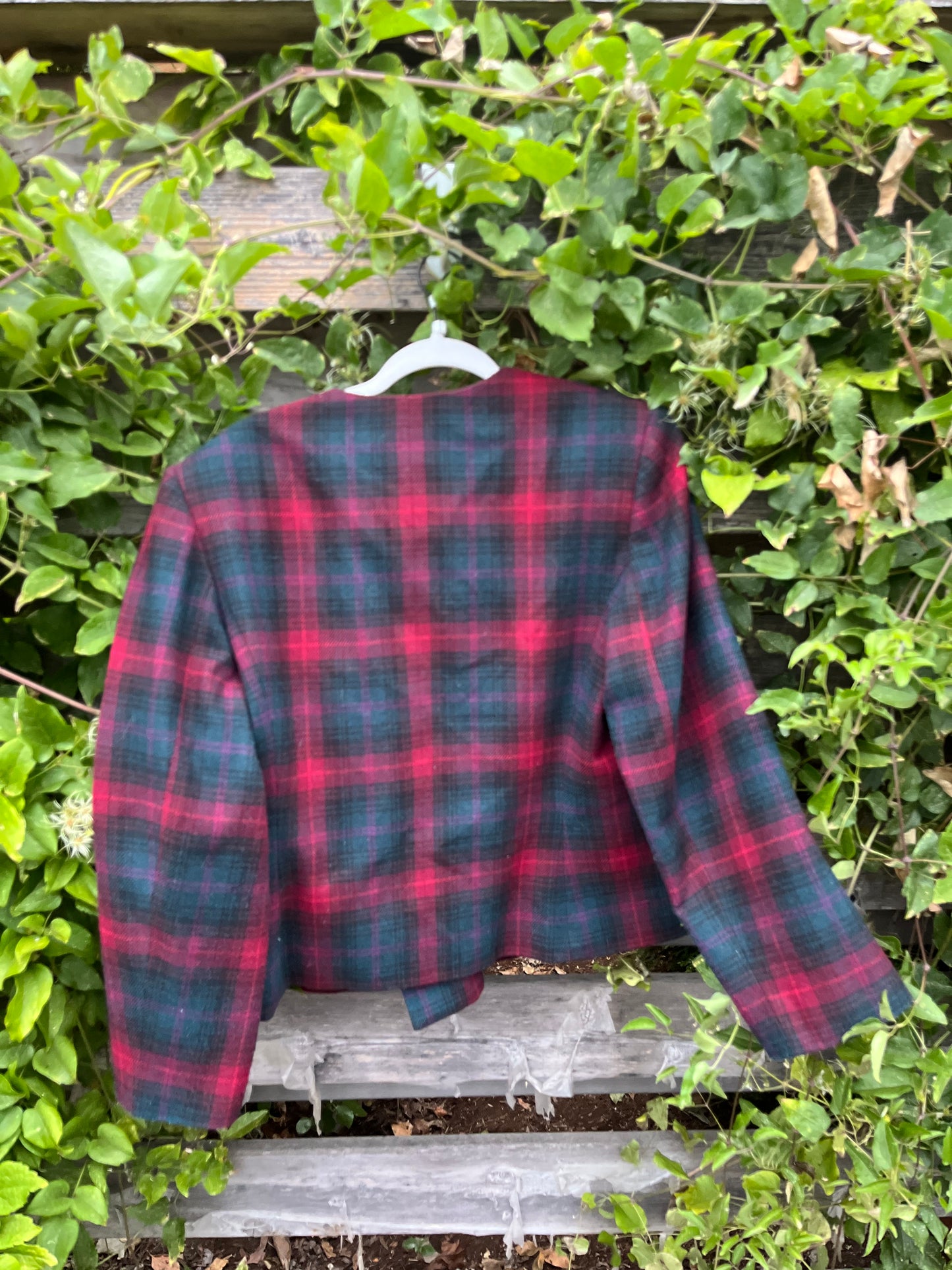 Le Suit Tartan Plaid Cropped Wool Blazer Size 12